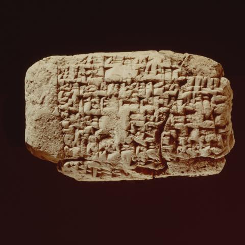 Cuneiform tablet: year name of king Samsu-iluna of Babylon. Clay; Iraq; Old Babylonian Period, 1726 BC. (LB 800)